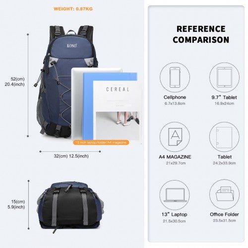 EQ2238 - Kono Multi Functional Outdoor Hiking Backpack With Rain Cover - Navy - Easy Luggage