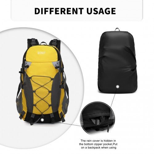 EQ2238 - Kono Multi Functional Outdoor Hiking Backpack With Rain Cover - Yellow - Easy Luggage