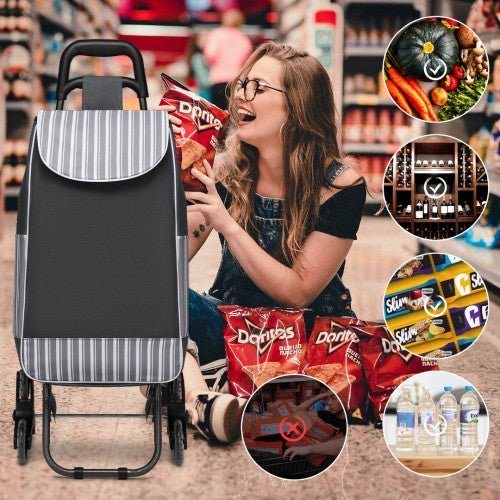 EQ2259 - Kono 6 Wheel Push Shopping Trolley - Grey - Easy Luggage