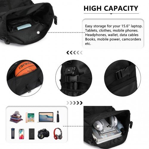 EQ2302 - Kono Large Capacity Basketball Sports Fitness Backpack - Black - Easy Luggage