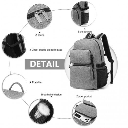 EQ2304 - Kono Men's Versatile and Sleek Urban Commuter Backpack - Grey - Easy Luggage