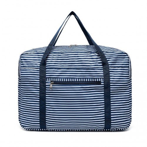 EQ2308S - Kono Foldable Waterproof Storage Cabin Travel Handbag Striped Print - Navy - Easy Luggage