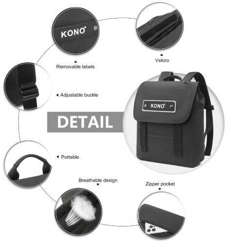 EQ2327 - Kono PVC Coated Water - resistant Streamlined And Innovative Flap Backpack - Black - Easy Luggage