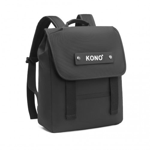 EQ2327 - Kono PVC Coated Water - resistant Streamlined And Innovative Flap Backpack - Black - Easy Luggage