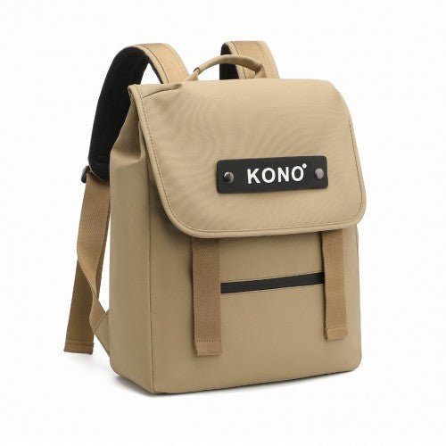EQ2327 - Kono PVC Coated Water - resistant Streamlined And Innovative Flap Backpack - Khaki - Easy Luggage