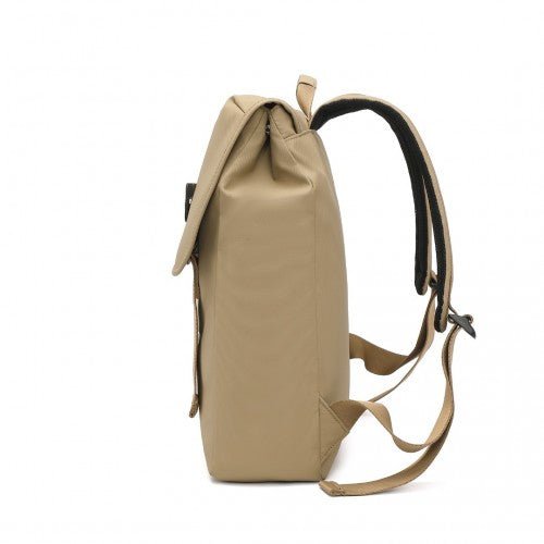 EQ2327 - Kono PVC Coated Water - resistant Streamlined And Innovative Flap Backpack - Khaki - Easy Luggage