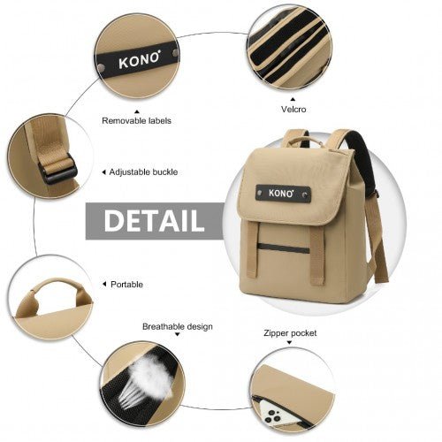 EQ2327 - Kono PVC Coated Water - resistant Streamlined And Innovative Flap Backpack - Khaki - Easy Luggage