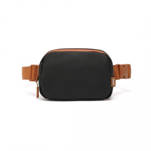 EQ2345 - Kono Sleek And Stylish Minimalist Classic Waterproof Waist Pack - Black And Brown - Easy Luggage