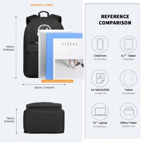EQ2360 - Kono Durable Polyester Glow - in - the - Dark School Backpack - Black - Easy Luggage