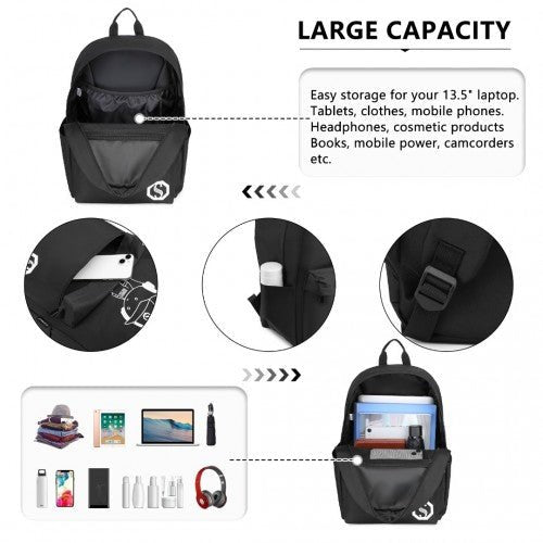 EQ2360 - Kono Durable Polyester Glow - in - the - Dark School Backpack - Black - Easy Luggage