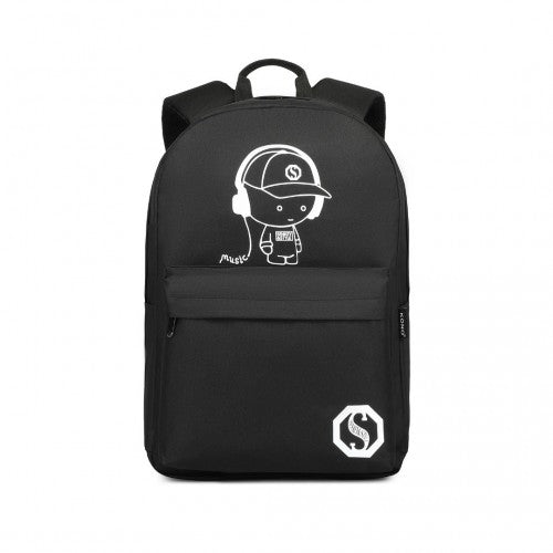 EQ2360 - Kono Durable Polyester Glow - in - the - Dark School Backpack - Black - Easy Luggage