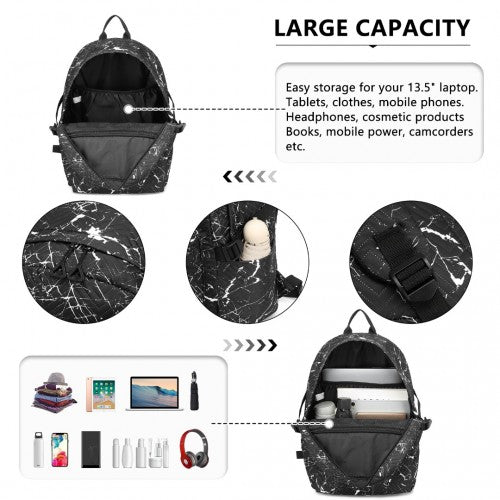 EQ2361 - Kono Water - Resistant School Backpack With Secure Laptop Compartment - Black - Easy Luggage