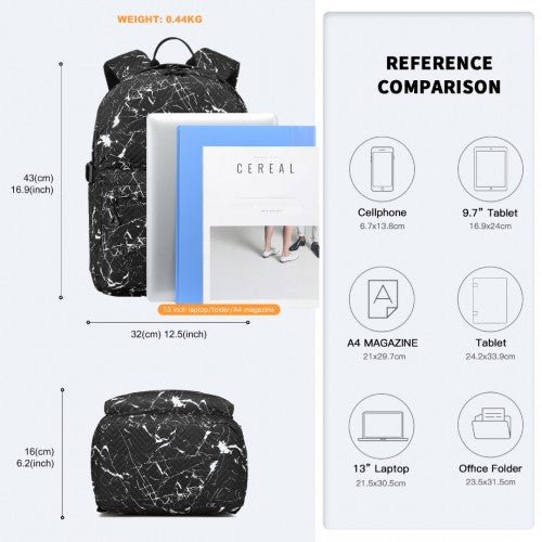 EQ2361 - Kono Water - Resistant School Backpack With Secure Laptop Compartment - Black - Easy Luggage