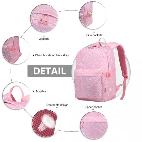 EQ2361 - Kono Water - Resistant School Backpack With Secure Laptop Compartment - Pink - Easy Luggage