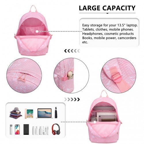 EQ2361 - Kono Water - Resistant School Backpack With Secure Laptop Compartment - Pink - Easy Luggage