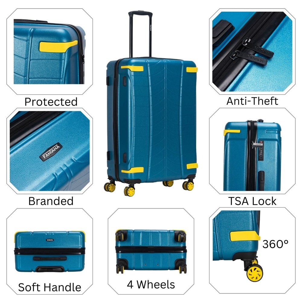 Fantana Polypropylene 4 Wheels Hard Shell Cabin, Ultra Light - Anti - Theft Zipper More Sizes Availaible Turquoise - Easy Luggage