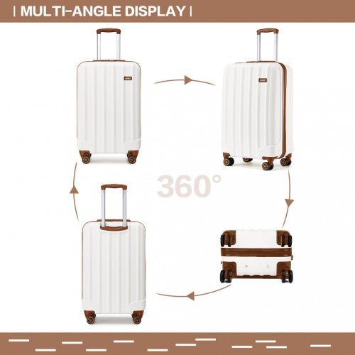 K1773 - 1L - Kono 19 Inch Cabin Size ABS Hard Shell Luggage with Vertical Stripes - Ideal for Carry - On - Cream - Easy Luggage