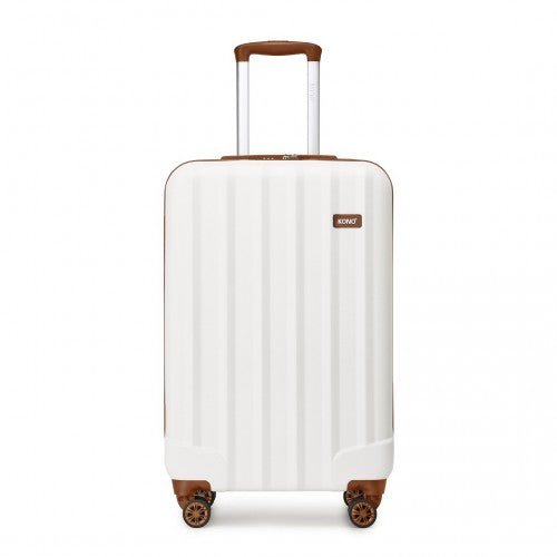 K1773 - 1L - Kono 19 Inch Cabin Size ABS Hard Shell Luggage with Vertical Stripes - Ideal for Carry - On - Cream - Easy Luggage