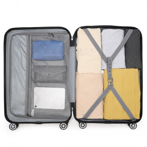 K1773 - 1L - Kono 19/24/28 Inch 3 Piece Set Striped ABS Hard Shell Luggage with 360 - Degree Spinner Wheels - Grey - Easy Luggage