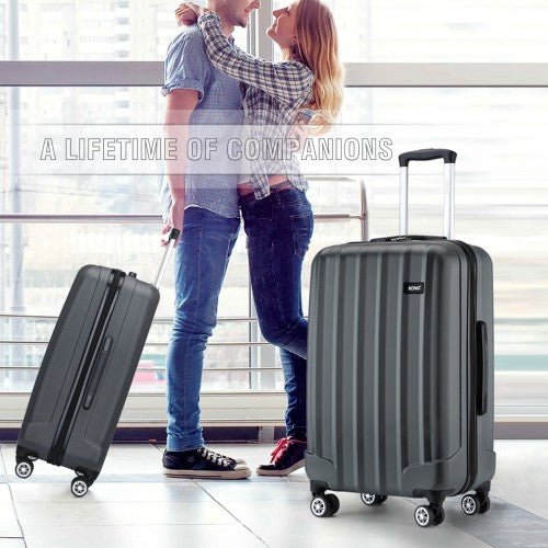 K1773 - 1L - Kono 19/24/28 Inch 3 Piece Set Striped ABS Hard Shell Luggage with 360 - Degree Spinner Wheels - Grey - Easy Luggage