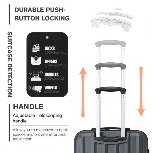 K1773 - 1L - Kono 19/24/28 Inch 3 Piece Set Striped ABS Hard Shell Luggage with 360 - Degree Spinner Wheels - Grey - Easy Luggage