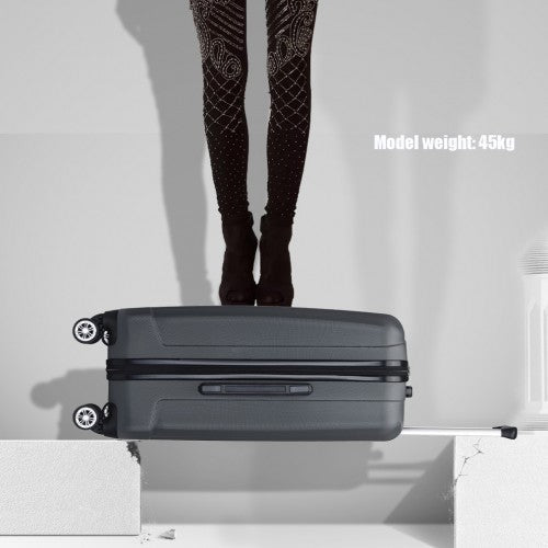 K1773 - 1L - Kono 19/24/28 Inch 3 Piece Set Striped ABS Hard Shell Luggage with 360 - Degree Spinner Wheels - Grey - Easy Luggage
