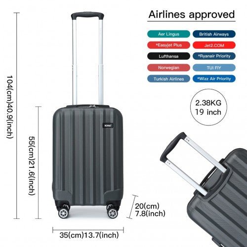 K1773 - 1L - Kono 19/24/28 Inch 3 Piece Set Striped ABS Hard Shell Luggage with 360 - Degree Spinner Wheels - Grey - Easy Luggage