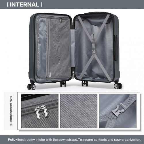 K1773 - 1L - Kono 19/24/28 Inch 3 Piece Set Striped ABS Hard Shell Luggage with 360 - Degree Spinner Wheels - Grey - Easy Luggage