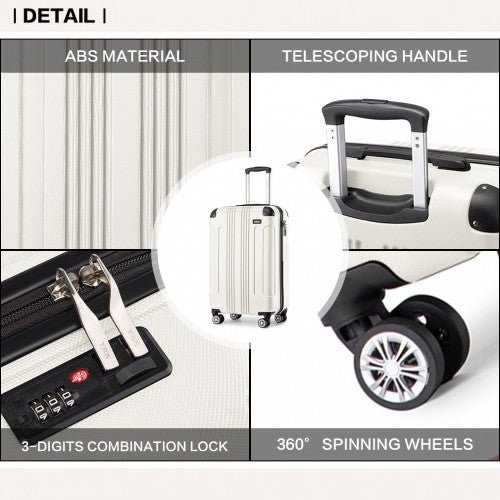 K1777 - 1L - Kono 19 Inch ABS Lightweight Compact Hard Shell Cabin Suitcase Travel Carry - On Luggage - Beige - Easy Luggage