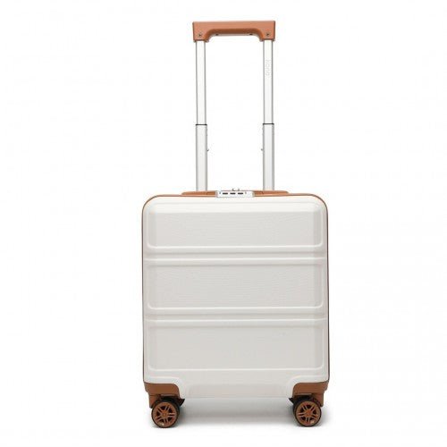 K1871 - 1L - Kono ABS 16 Inch Sculpted Horizontal Design Cabin Luggage - Cream - Easy Luggage