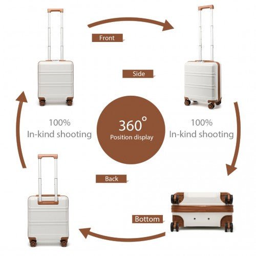 K1871 - 1L - Kono ABS 16 Inch Sculpted Horizontal Design Cabin Luggage - Cream - Easy Luggage