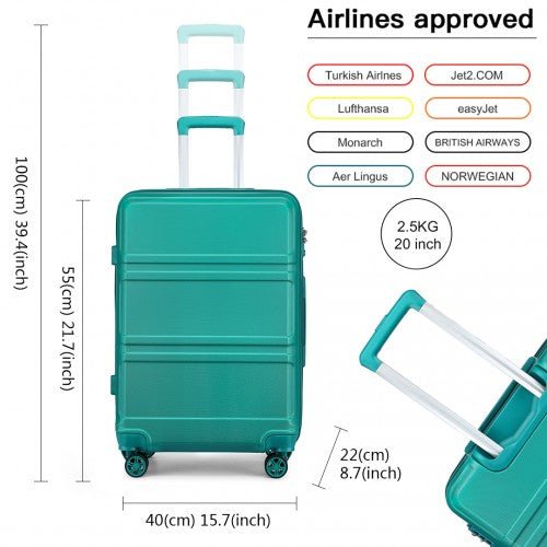 K1871 - 1L - Kono ABS 20 Inch Sculpted Horizontal Design Cabin Luggage - Teal - Easy Luggage