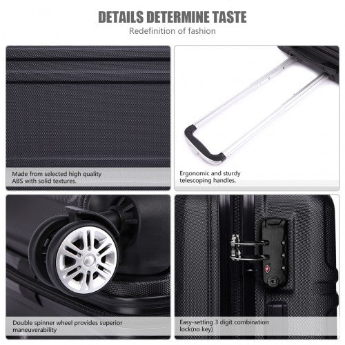 K1871 - 1L - Kono ABS 24 Inch Sculpted Horizontal Design Suitcase - Black - Easy Luggage