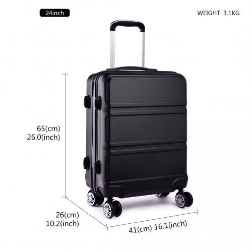 K1871 - 1L - Kono ABS 24 Inch Sculpted Horizontal Design Suitcase - Black - Easy Luggage