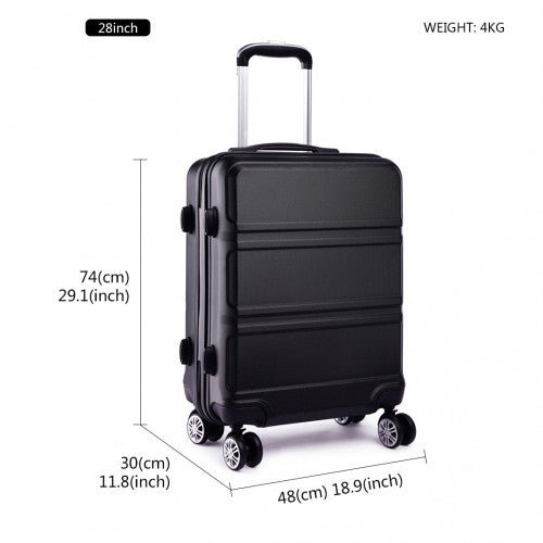 K1871 - 1L - Kono ABS 28 Inch Sculpted Horizontal Design Suitcase - Black - Easy Luggage
