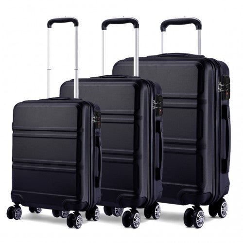 K1871 - 1L - Kono ABS Sculpted Horizontal Design 3 Piece Suitcase Set - Black - Easy Luggage
