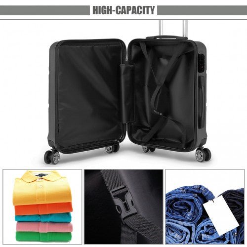 K1871 - 1L - Kono ABS Sculpted Horizontal Design 3 Piece Suitcase Set - Grey - Easy Luggage