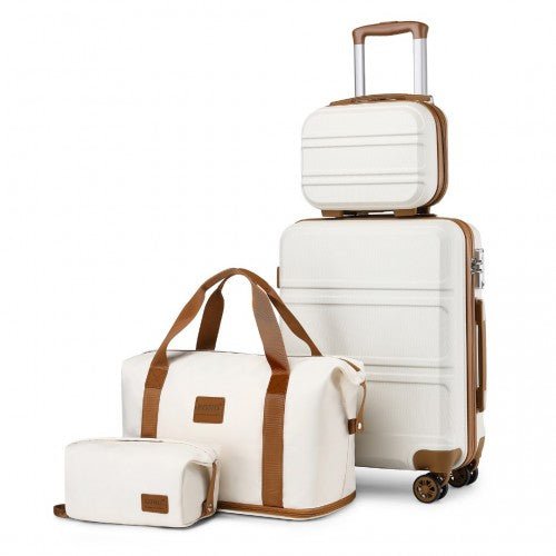K1871 - 1L+EA2212 - Kono ABS 4 Wheel Suitcase Set With Vanity Case And Weekend Bag And Toiletry Bag - Cream - Easy Luggage