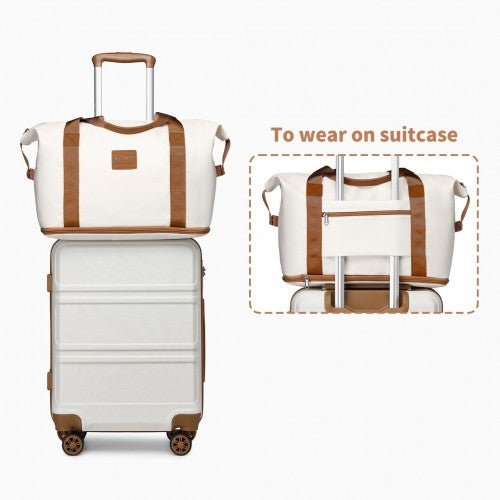 K1871 - 1L+EA2212 - Kono ABS 4 Wheel Suitcase Set With Vanity Case And Weekend Bag And Toiletry Bag - Cream - Easy Luggage