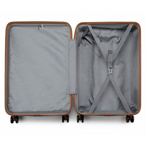 K1871 - 1L+EA2212 - Kono ABS 4 Wheel Suitcase Set With Vanity Case And Weekend Bag And Toiletry Bag - Cream - Easy Luggage