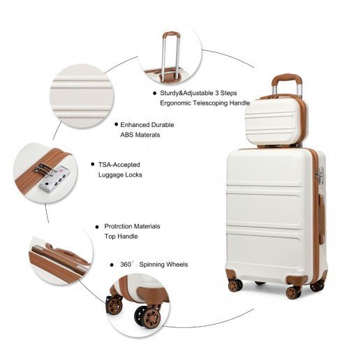 K1871 - 1L+EA2212 - Kono ABS 4 Wheel Suitcase Set With Vanity Case And Weekend Bag And Toiletry Bag - Cream - Easy Luggage