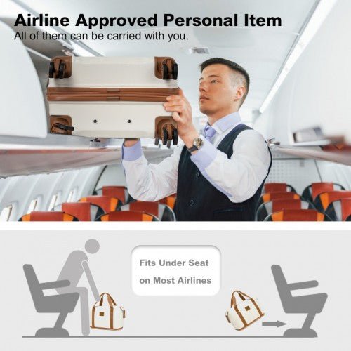 K1871 - 1L+EA2212 - Kono ABS 4 Wheel Suitcase Set With Vanity Case And Weekend Bag And Toiletry Bag - Cream - Easy Luggage