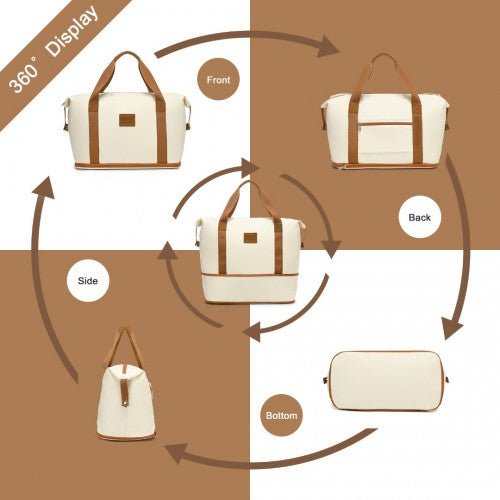 K1871 - 1L+EA2212 - Kono ABS 4 Wheel Suitcase Set With Vanity Case And Weekend Bag And Toiletry Bag - Cream - Easy Luggage