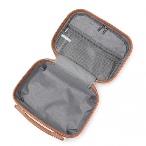 K1871 - 1L+EA2212 - Kono ABS 4 Wheel Suitcase Set With Vanity Case And Weekend Bag And Toiletry Bag - Cream - Easy Luggage