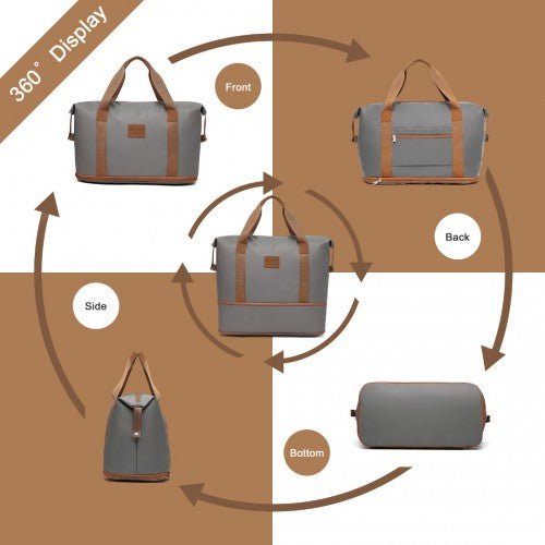 K1871 - 1L+EA2212 - Kono ABS 4 Wheel Suitcase Set With Vanity Case And Weekend Bag And Toiletry Bag - Grey And Brown - Easy Luggage