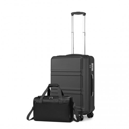 K1871 - 1L+EA2321 - Kono ABS 20 Inch Sculpted Horizontal Design 2 Piece Suitcase Set With Cabin Bag - Black - Easy Luggage