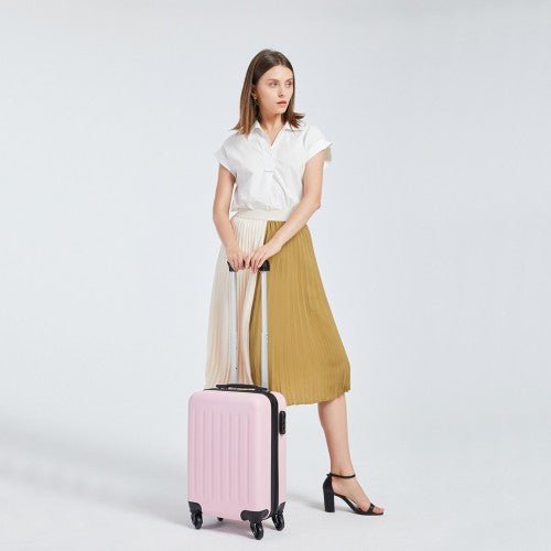 K1872L - Kono 19 Inch ABS Hard Shell Carry On Luggage 4 Wheel Spinner Suitcase - Black - Easy Luggage