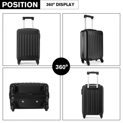 K1872L - Kono 19 Inch ABS Hard Shell Carry On Luggage 4 Wheel Spinner Suitcase - Black - Easy Luggage