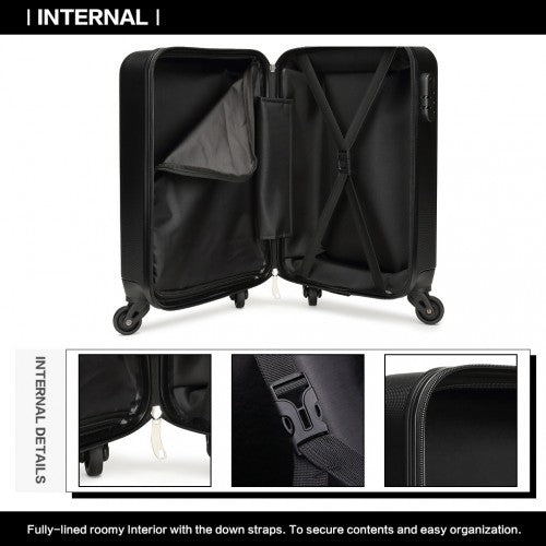 K1872L - Kono 19 Inch ABS Hard Shell Carry On Luggage 4 Wheel Spinner Suitcase - Black - Easy Luggage