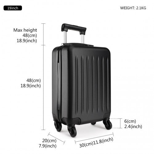 K1872L - Kono 19 Inch ABS Hard Shell Carry On Luggage 4 Wheel Spinner Suitcase - Black - Easy Luggage